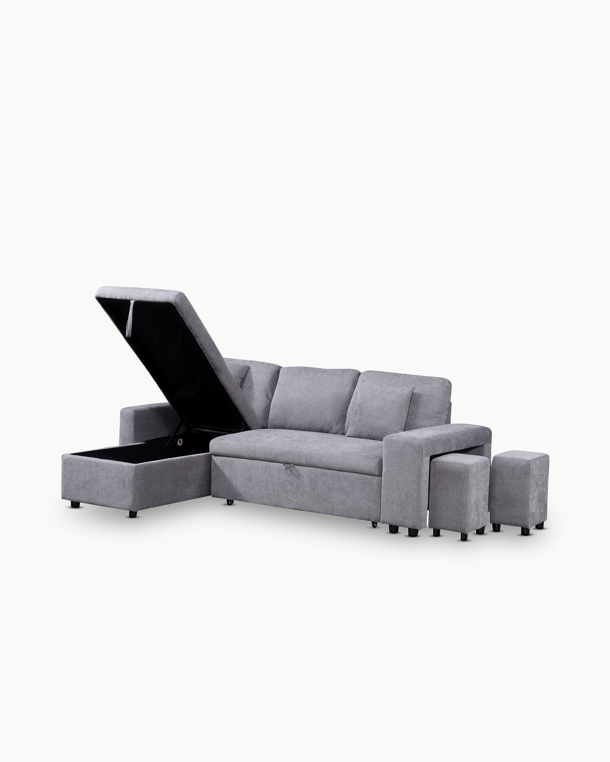 TOPAZIO reversible chaise longue sofa with bed, storage and pouffes