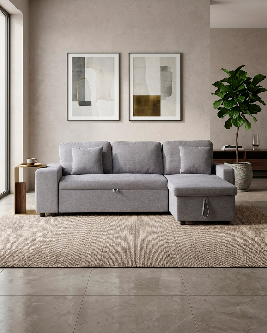 TOPAZIO reversible chaise longue sofa with bed, storage and pouffes