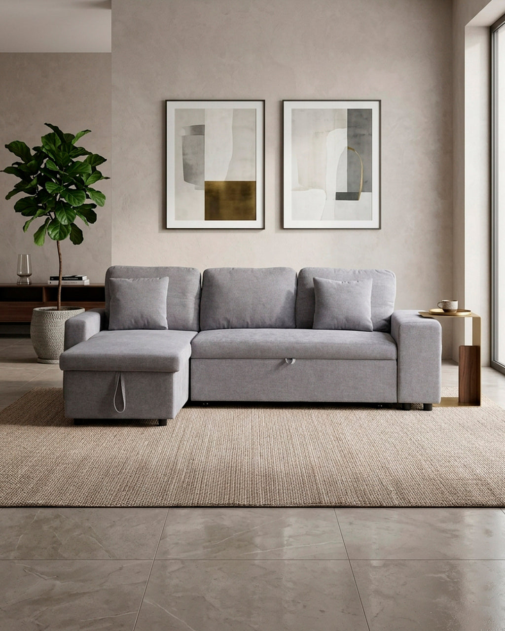 TOPAZIO reversible chaise longue sofa with bed, storage and pouffes