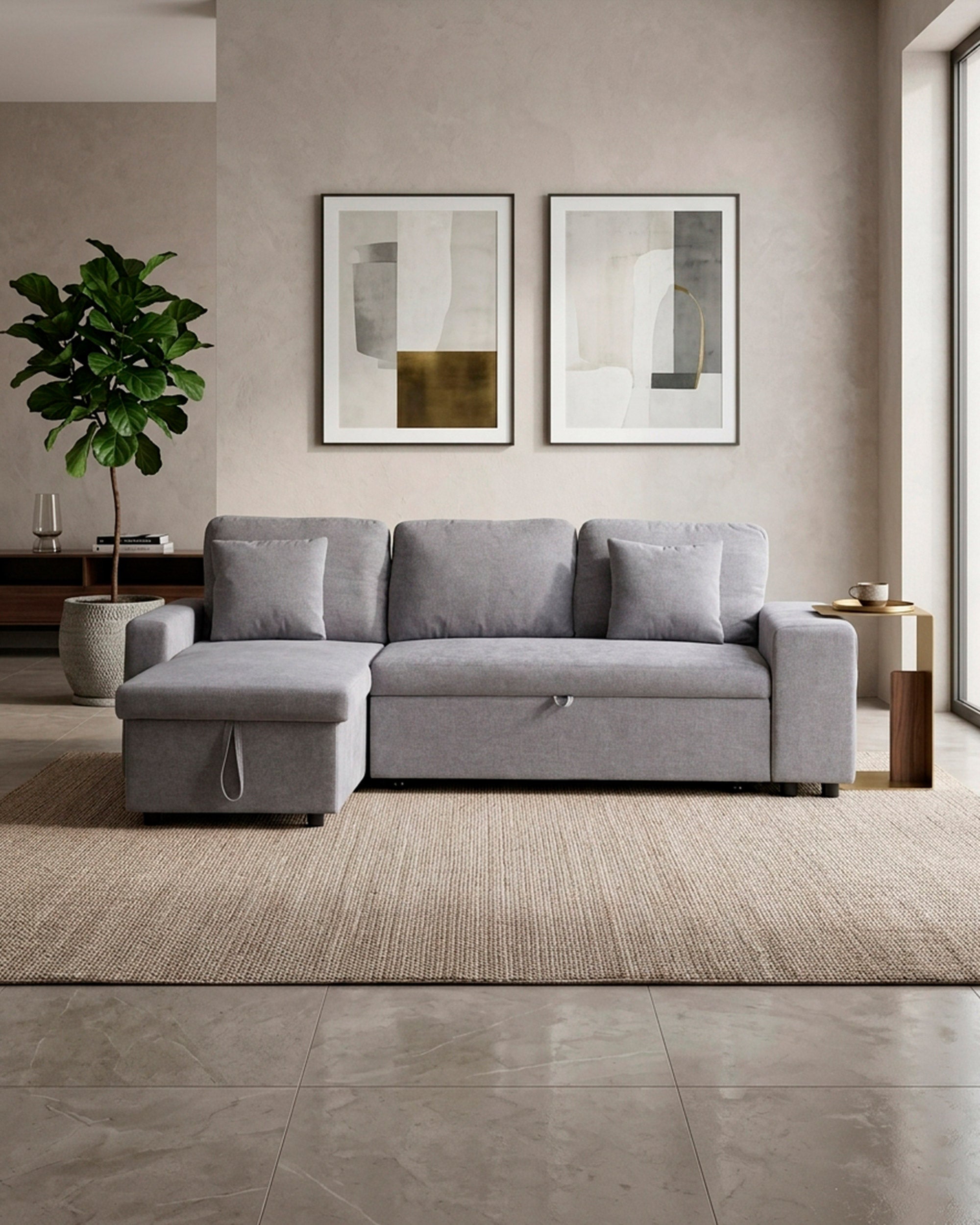 TOPAZIO reversible chaise longue sofa with bed, storage and pouffes