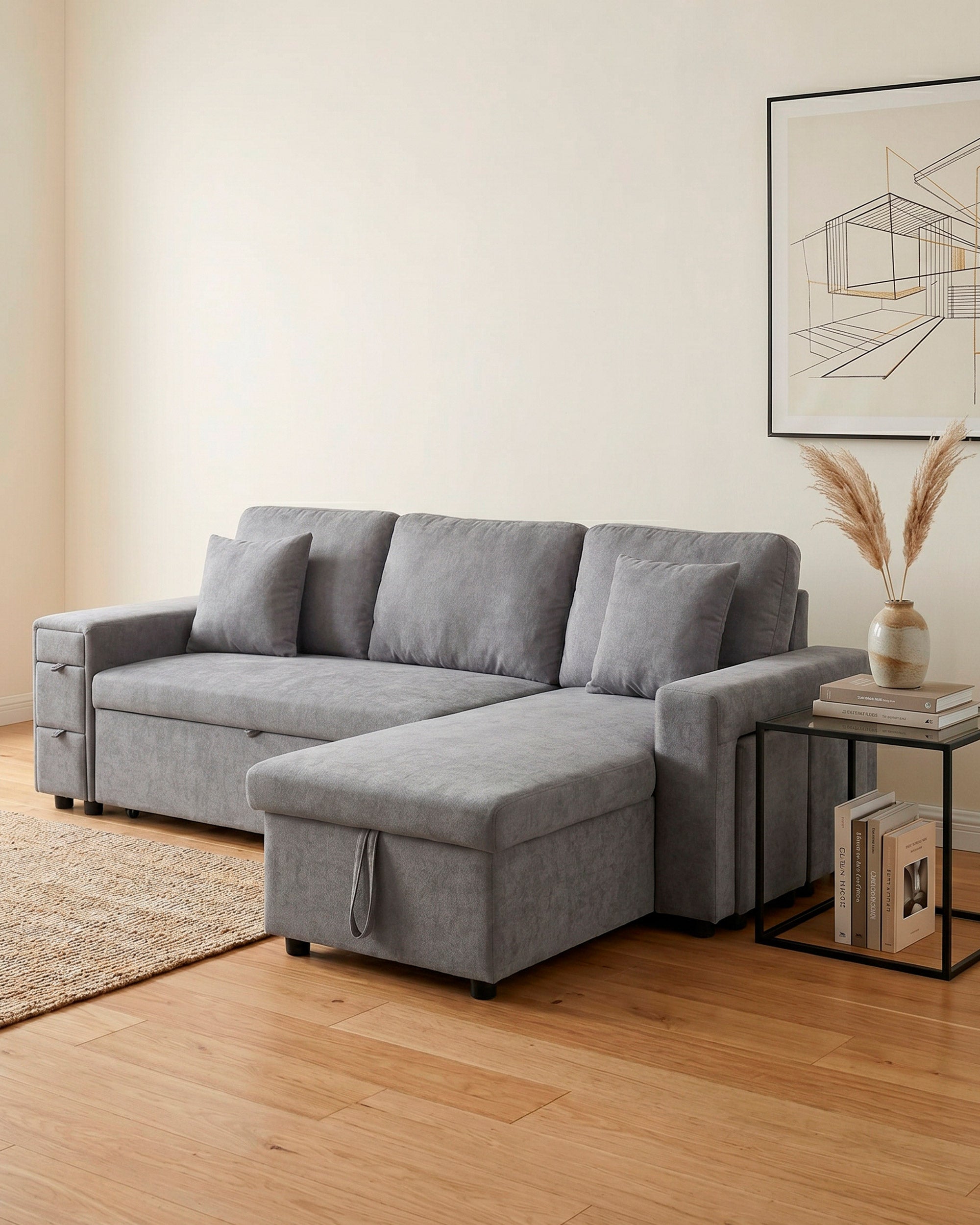 TOPAZIO reversible chaise longue sofa with bed, storage and pouffes