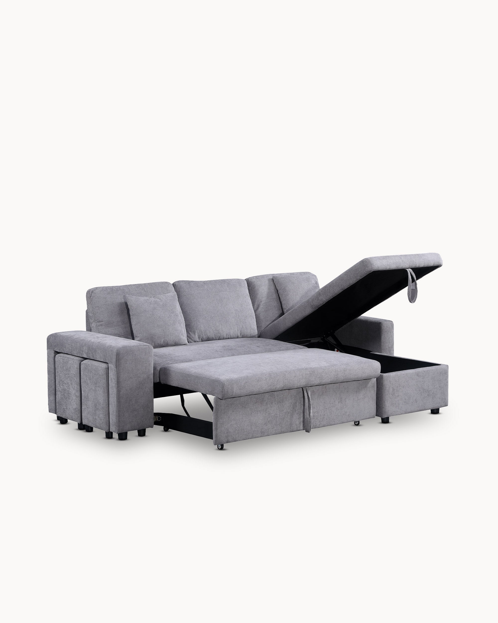 TOPAZIO reversible chaise longue sofa with bed, storage and pouffes