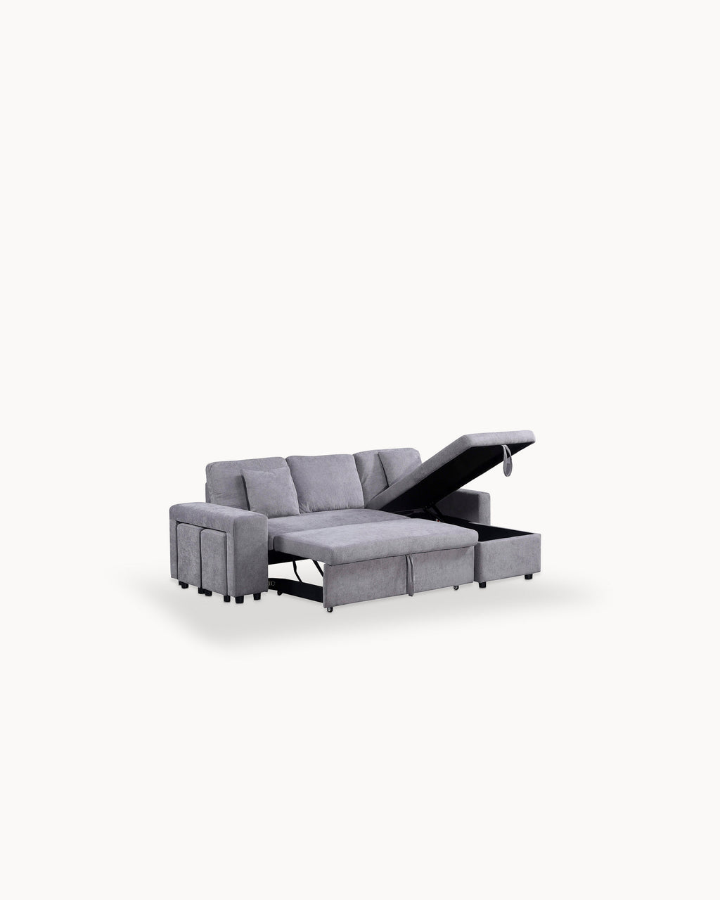 Sofá chaise longue reversível TOPAZIO com cama, baú e puffs