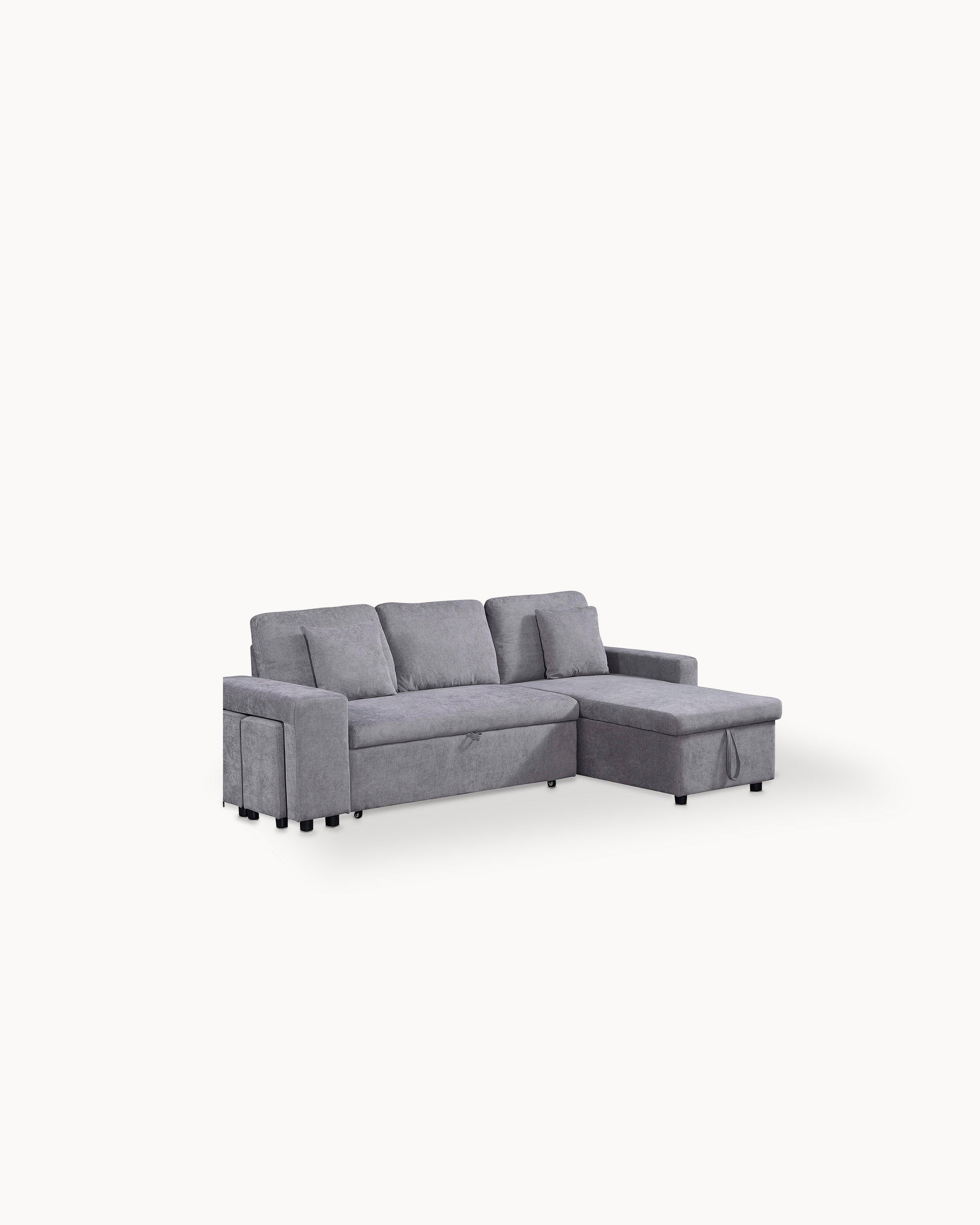 Sofá chaise longue reversível TOPAZIO com cama, baú e puffs