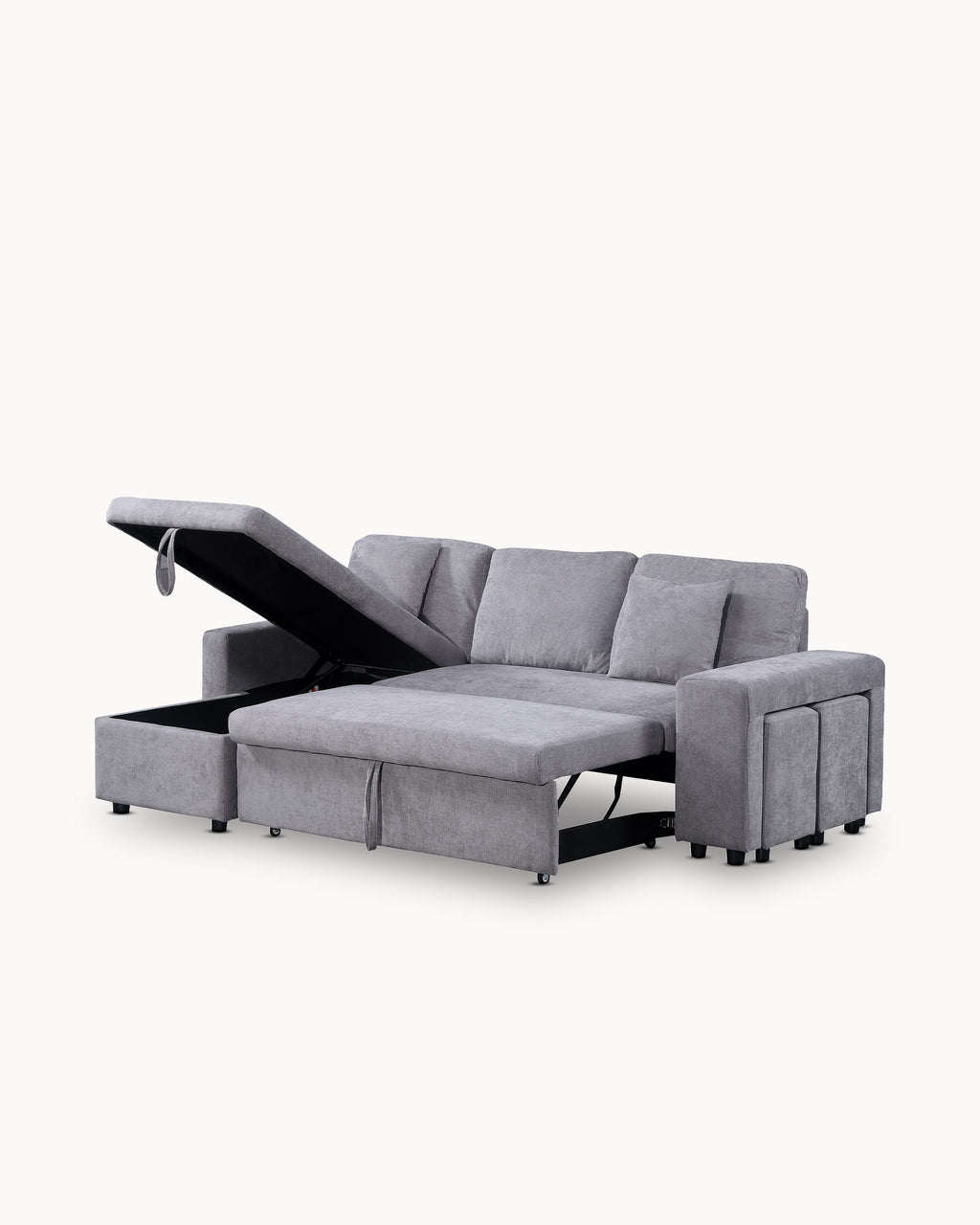 TOPAZIO reversible chaise longue sofa with bed, storage and pouffes
