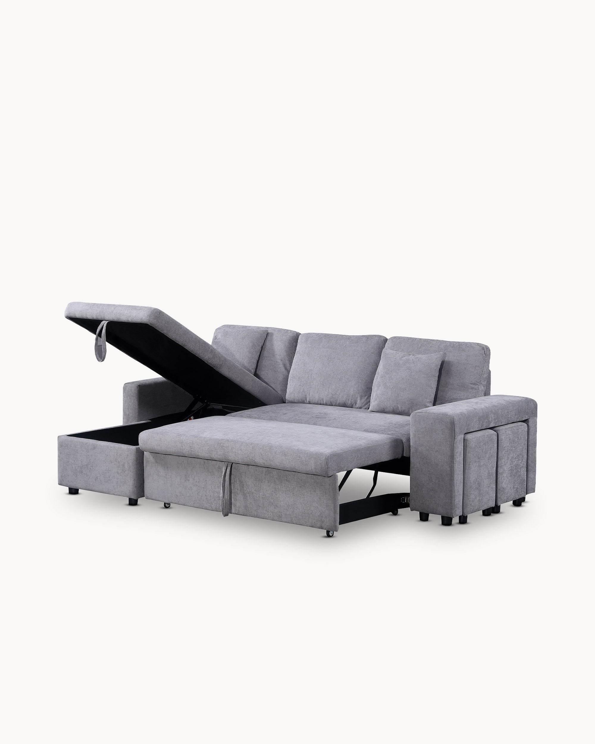 TOPAZIO reversible chaise longue sofa with bed, storage and pouffes