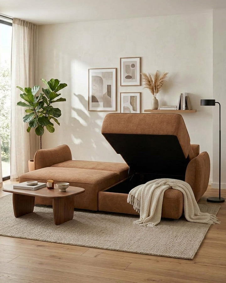 Sofá chaise longue MELORIE con cama y arcón