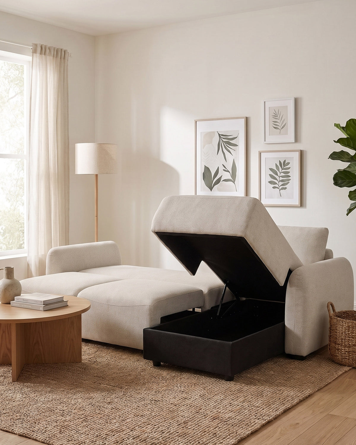 Sofá chaise longue TALLES com cama e baú
