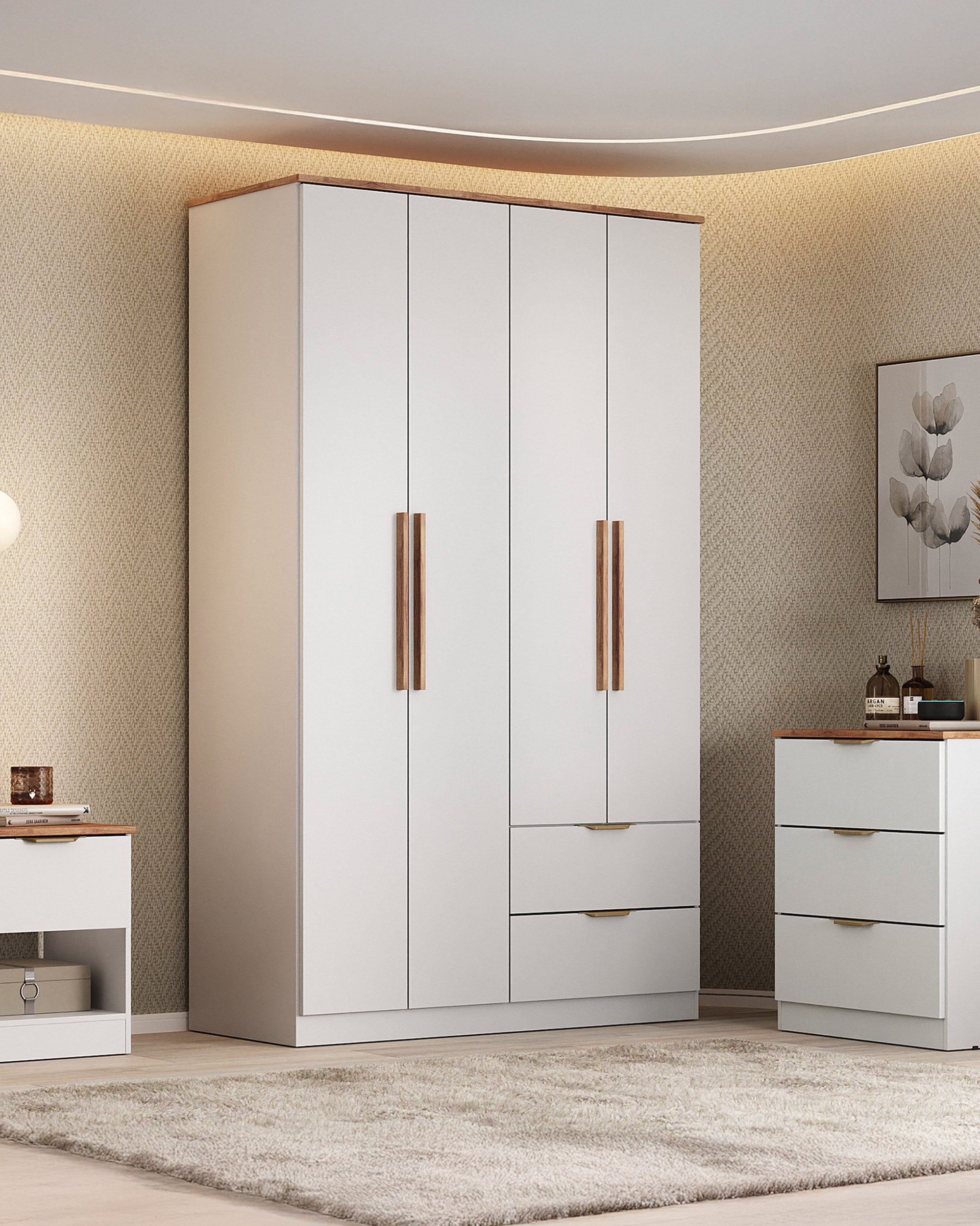 ALENA Wardrobe with 4 doors and 2 drawers