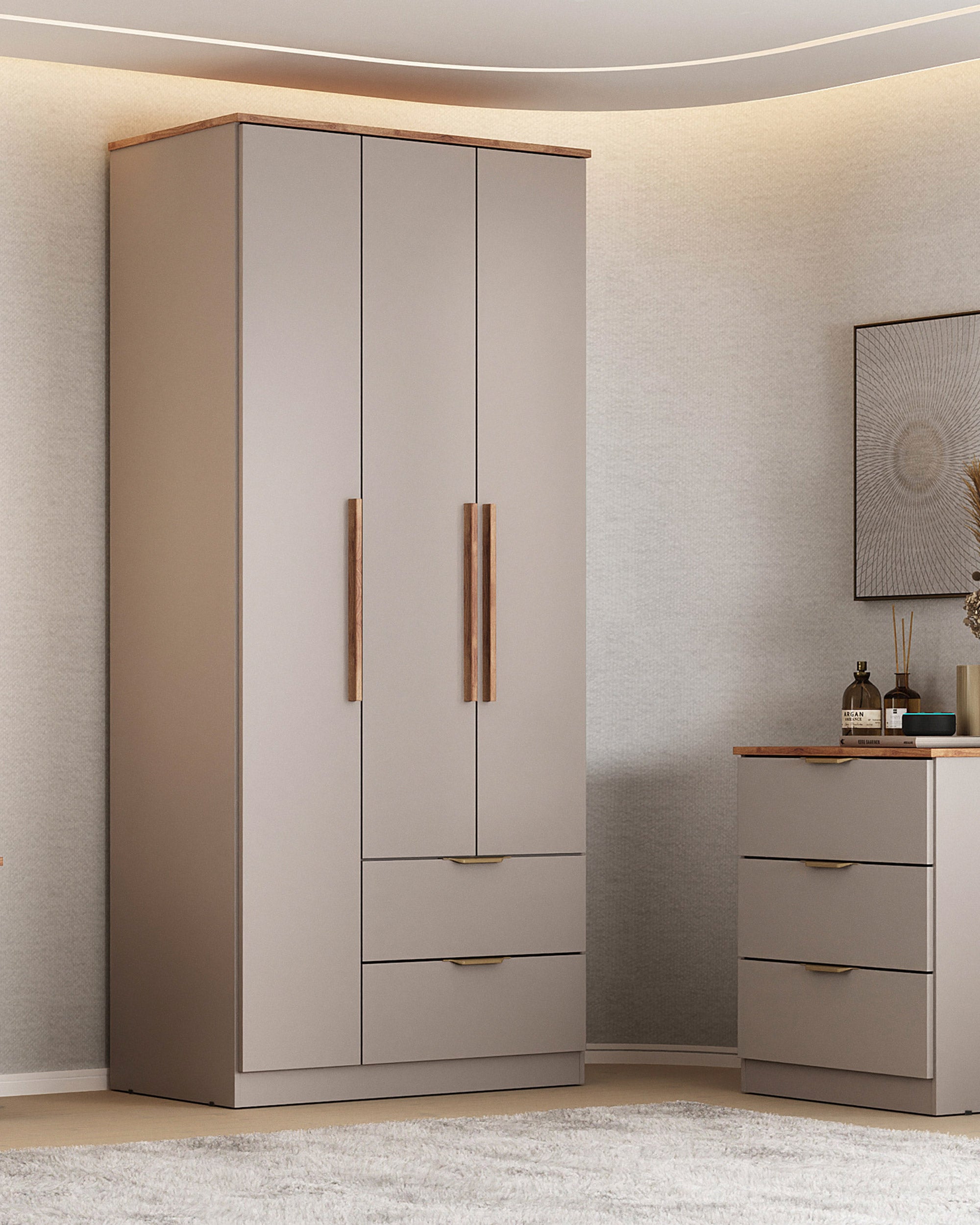 ALENA wardrobe with 3 doors and 2 drawers