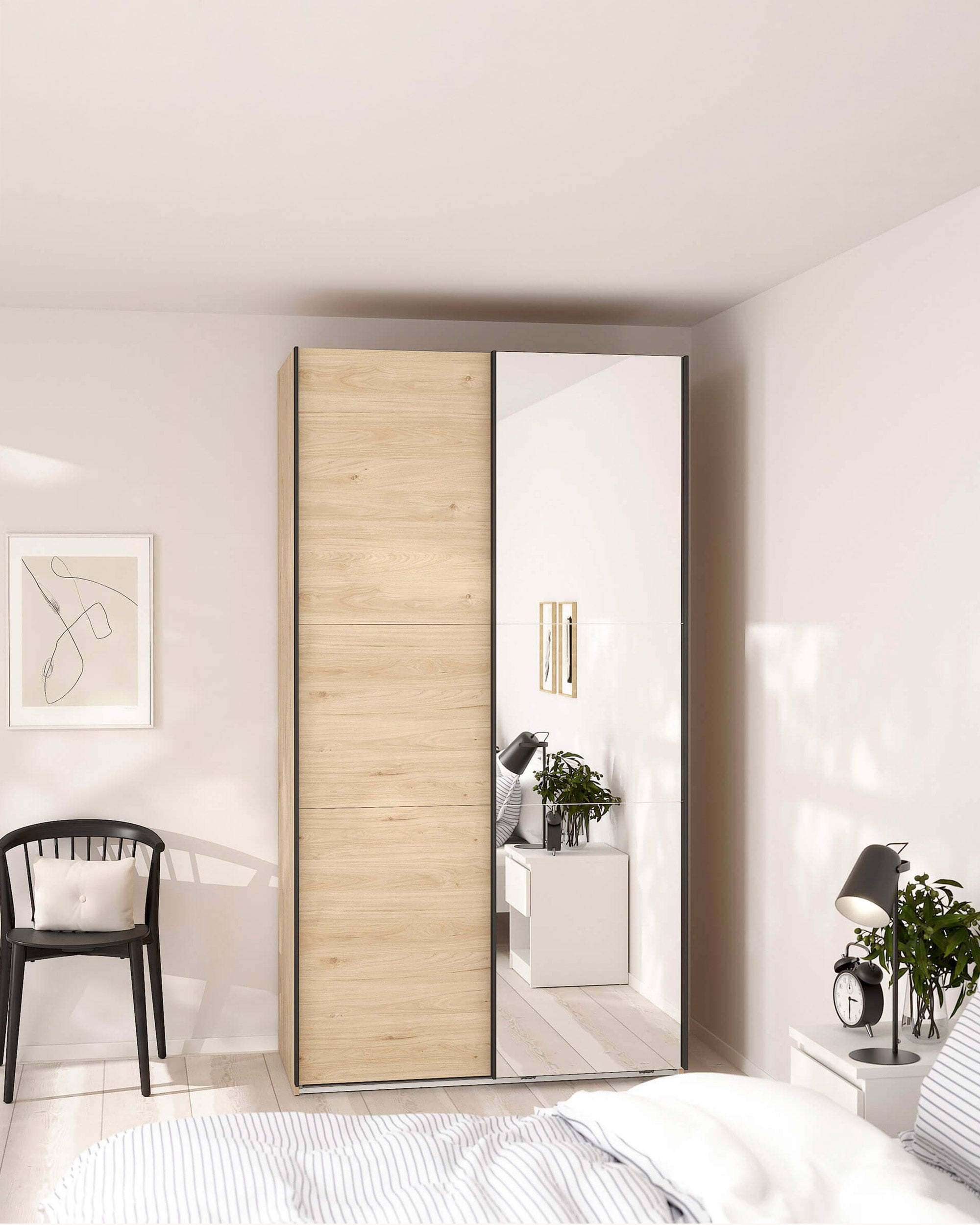 Wardrobe COMO with 2 doors, mirror, and integrated chest of drawers