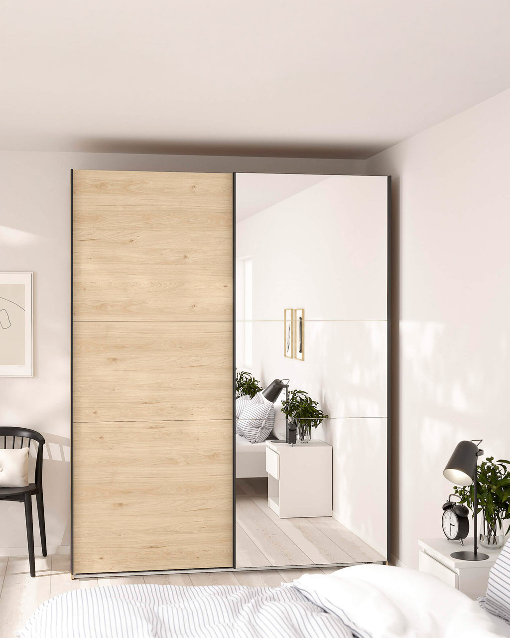 Wardrobe COMO with 2 doors, mirror, and integrated chest of drawers