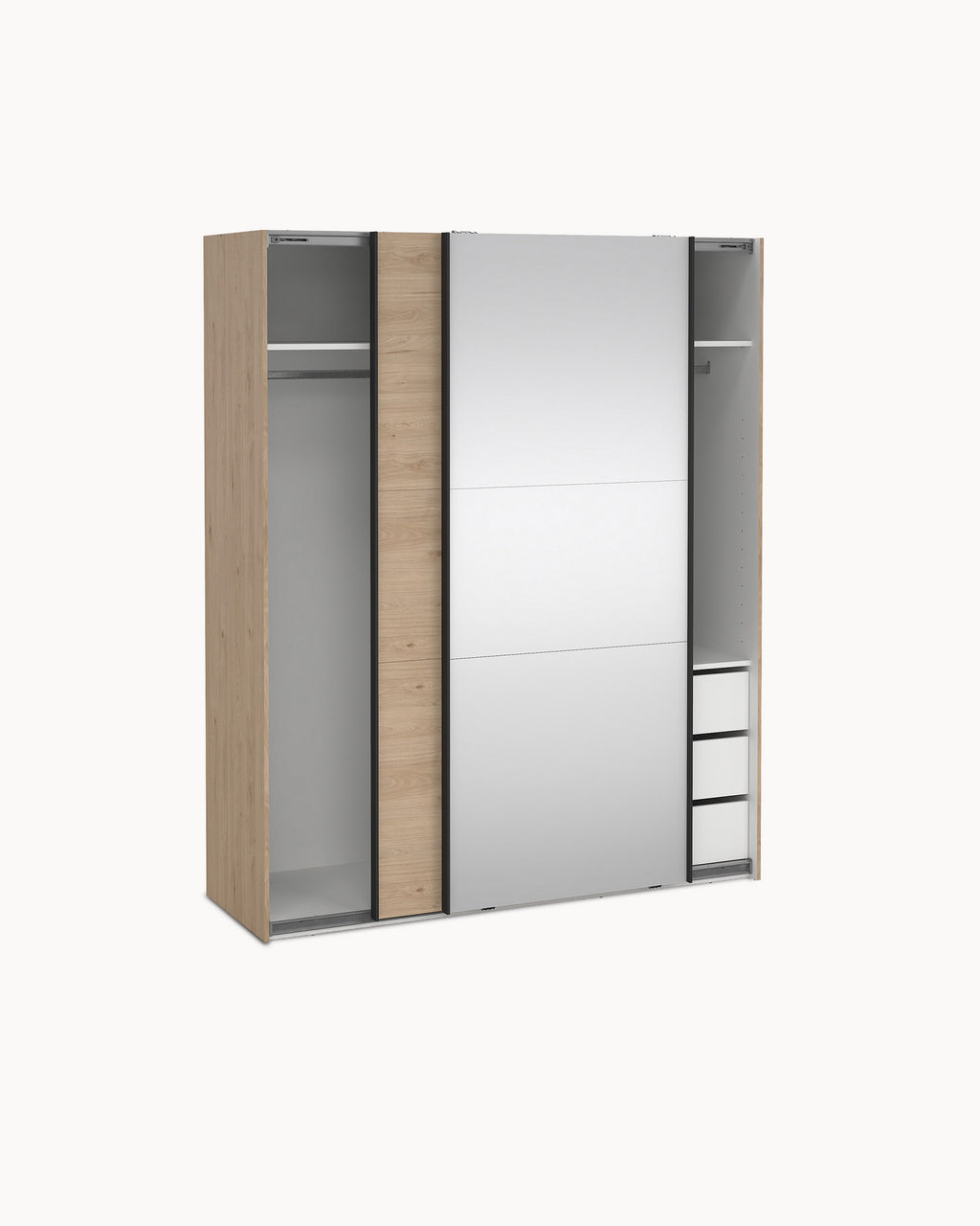 Wardrobe COMO with 2 doors, mirror, and integrated chest of drawers
