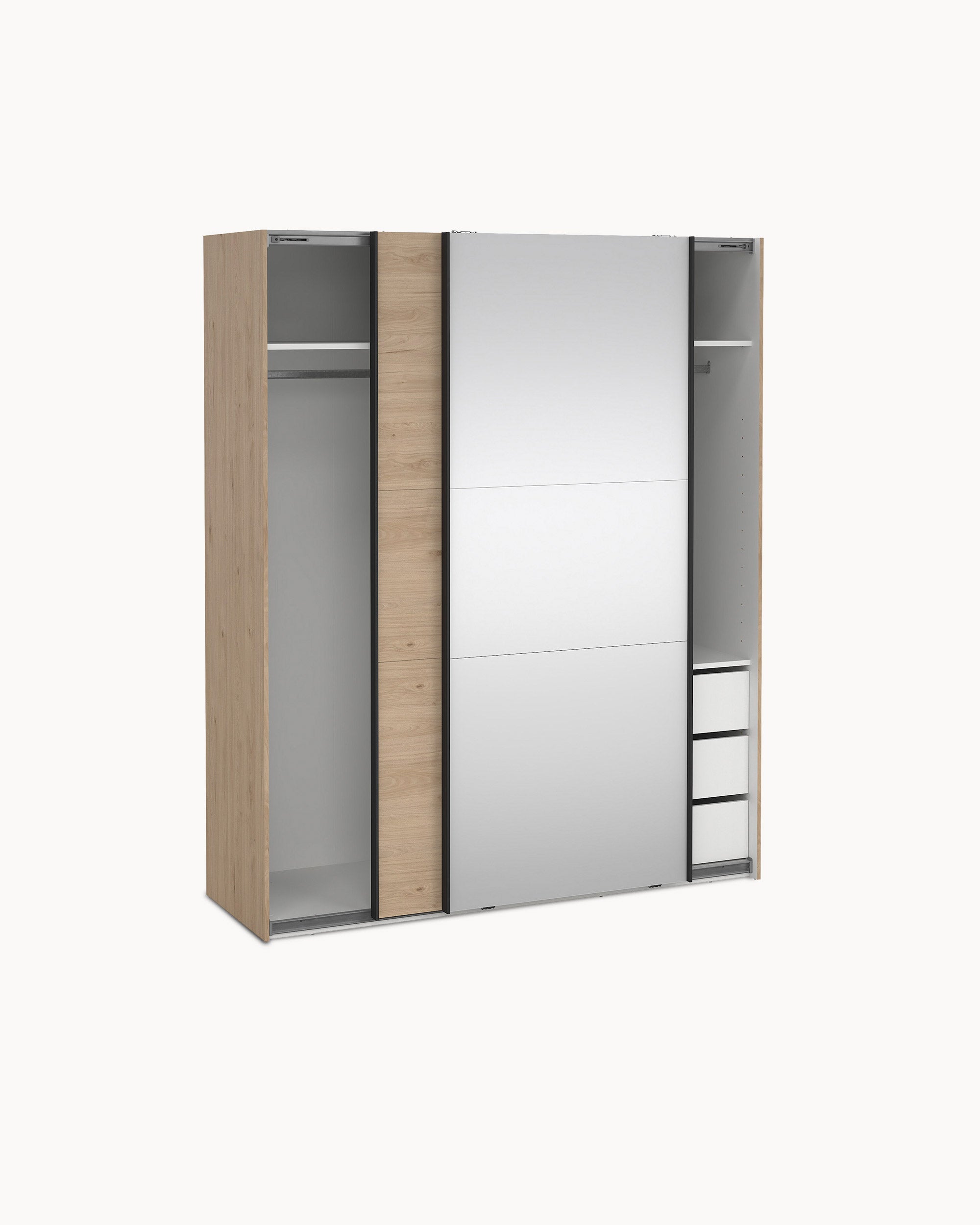Wardrobe COMO with 2 doors, mirror, and integrated chest of drawers