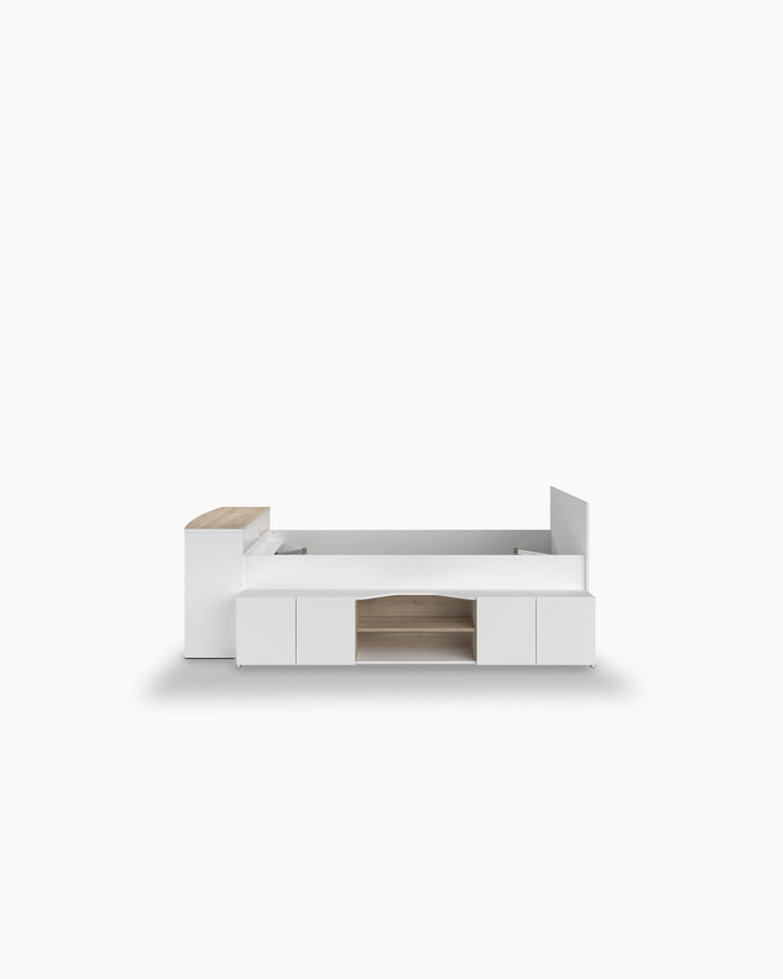 Cama alta reversible CLEO con escritorio y almacenaje