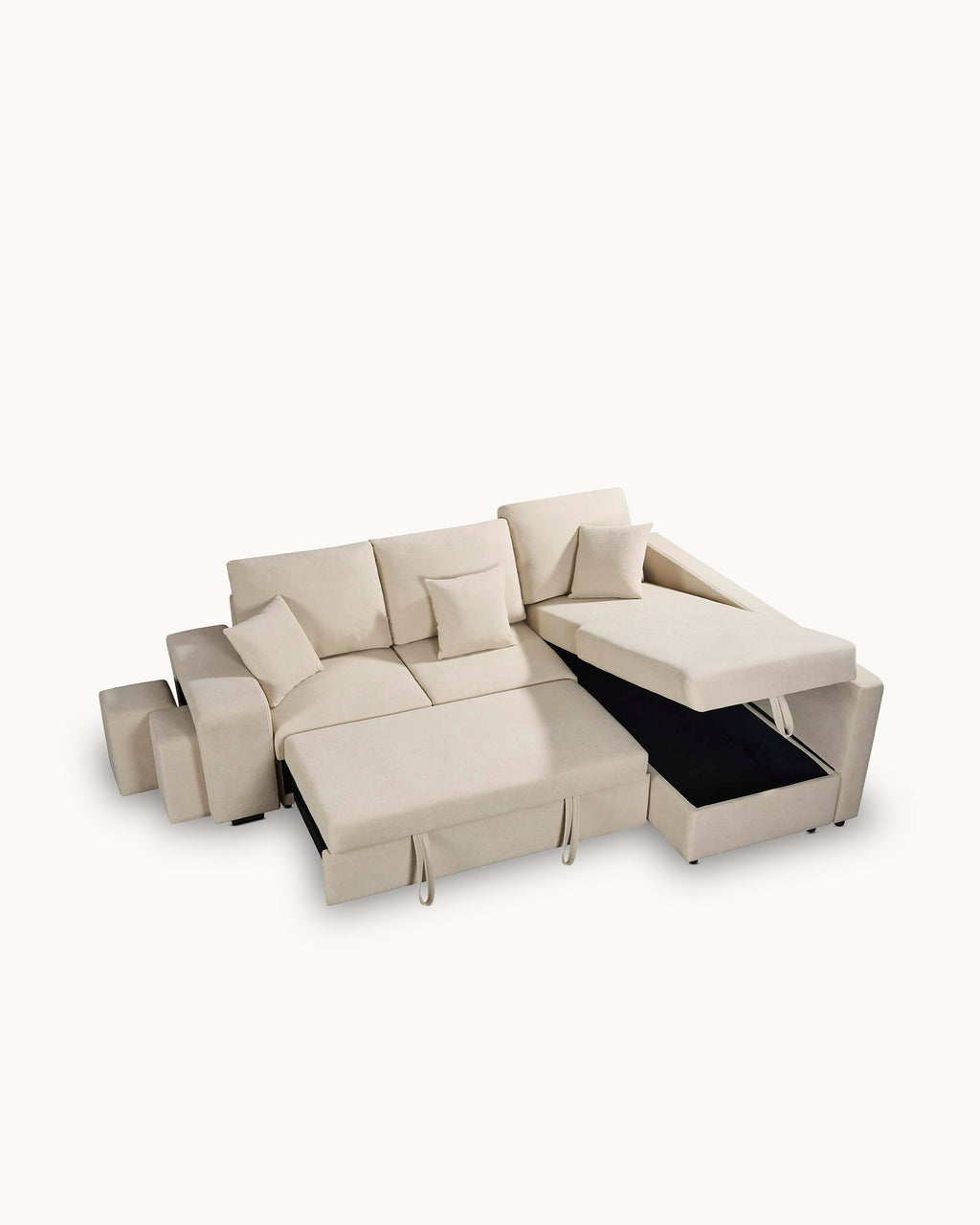 Sofá rinconero HUTCH II con cama, arcón y pufs