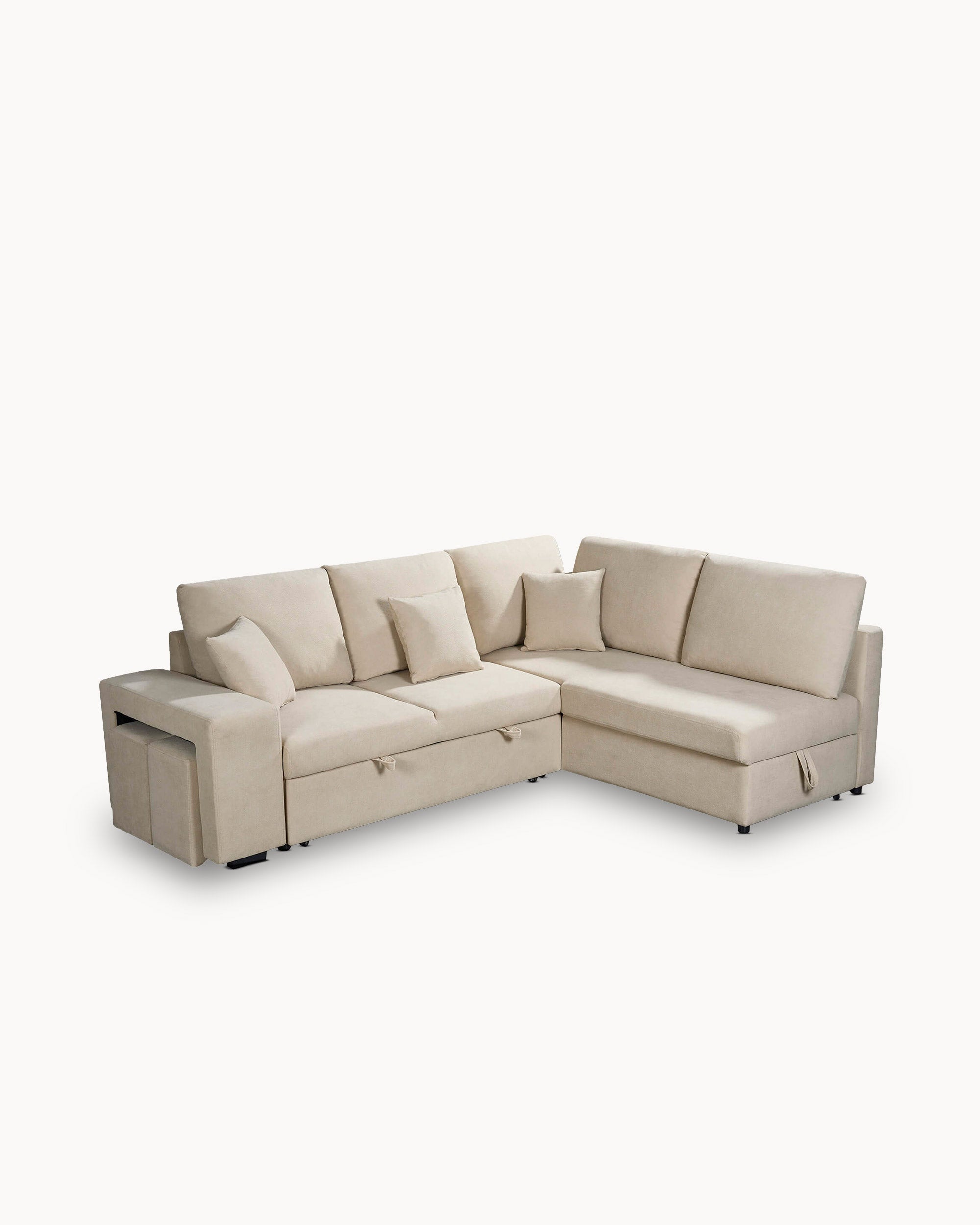 Sofá rinconero HUTCH II con cama, arcón y pufs