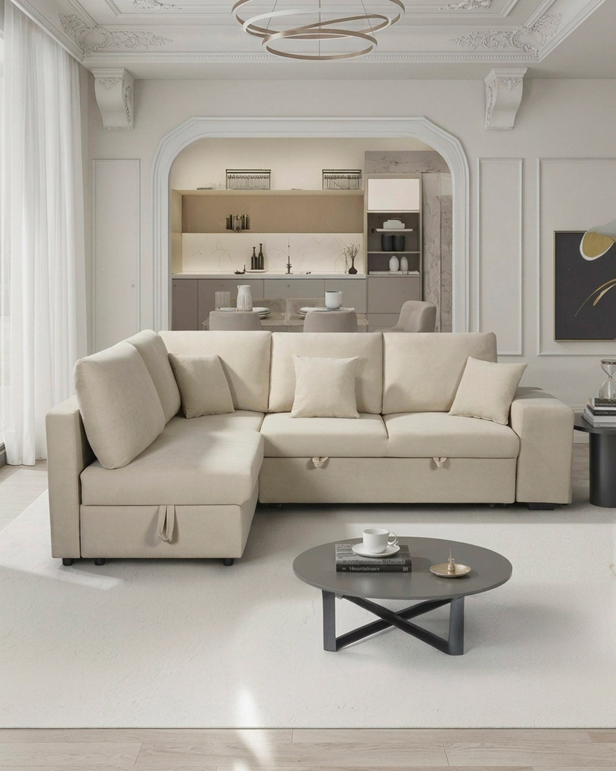 HUTCH II corner sofa with bed, storage, and ottomans