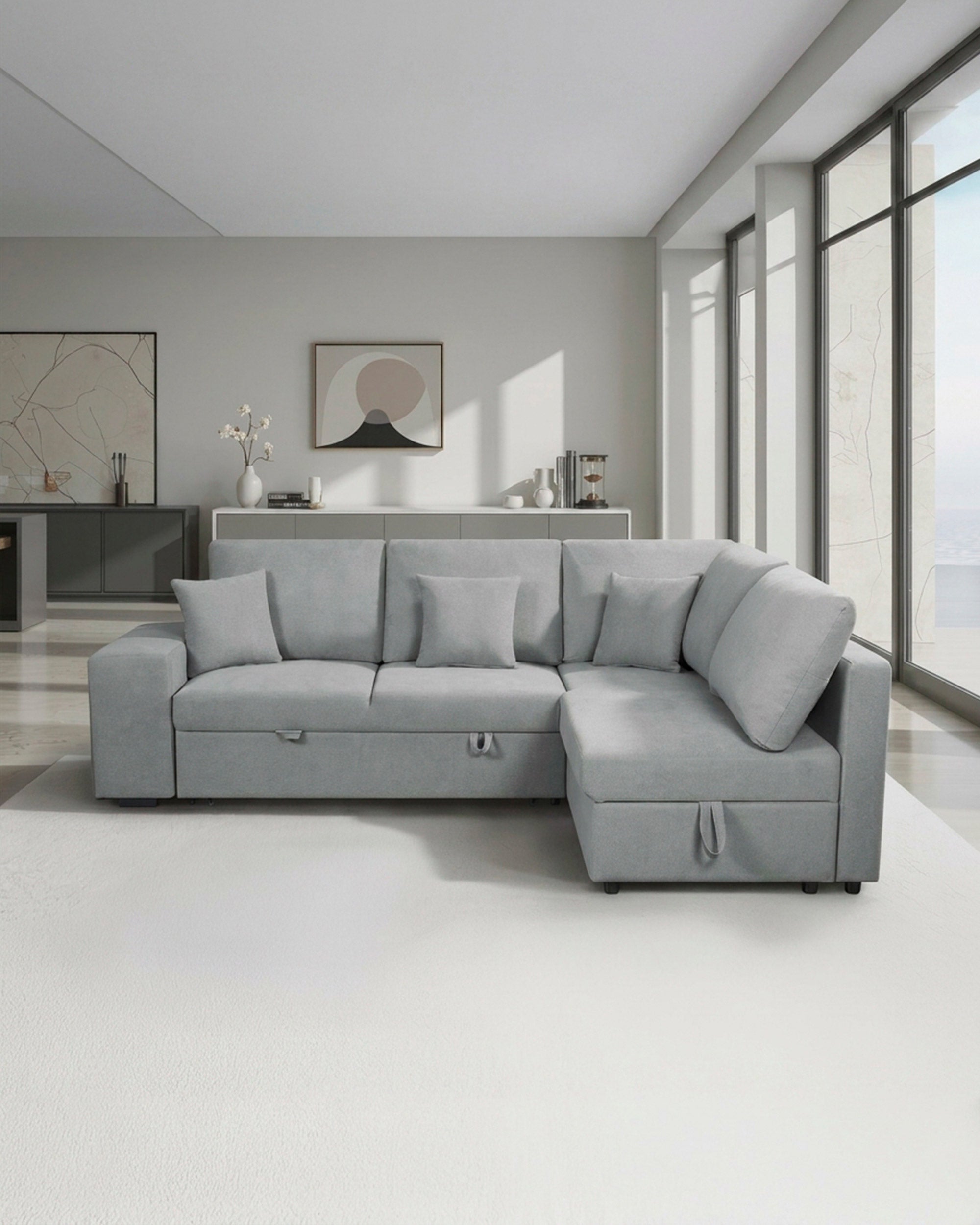 HUTCH II corner sofa with bed, storage, and ottomans