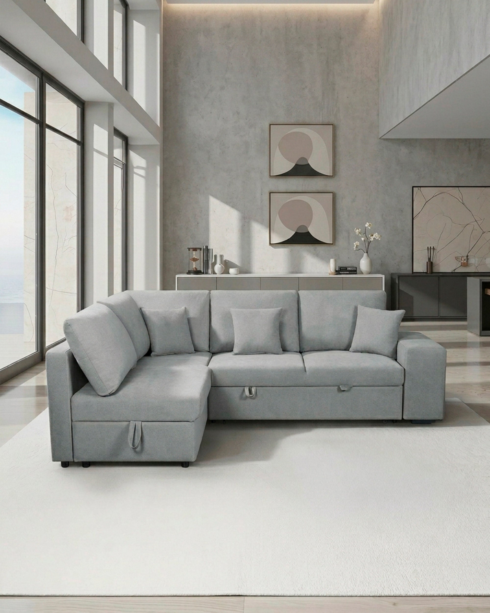 HUTCH II corner sofa with bed, storage, and ottomans