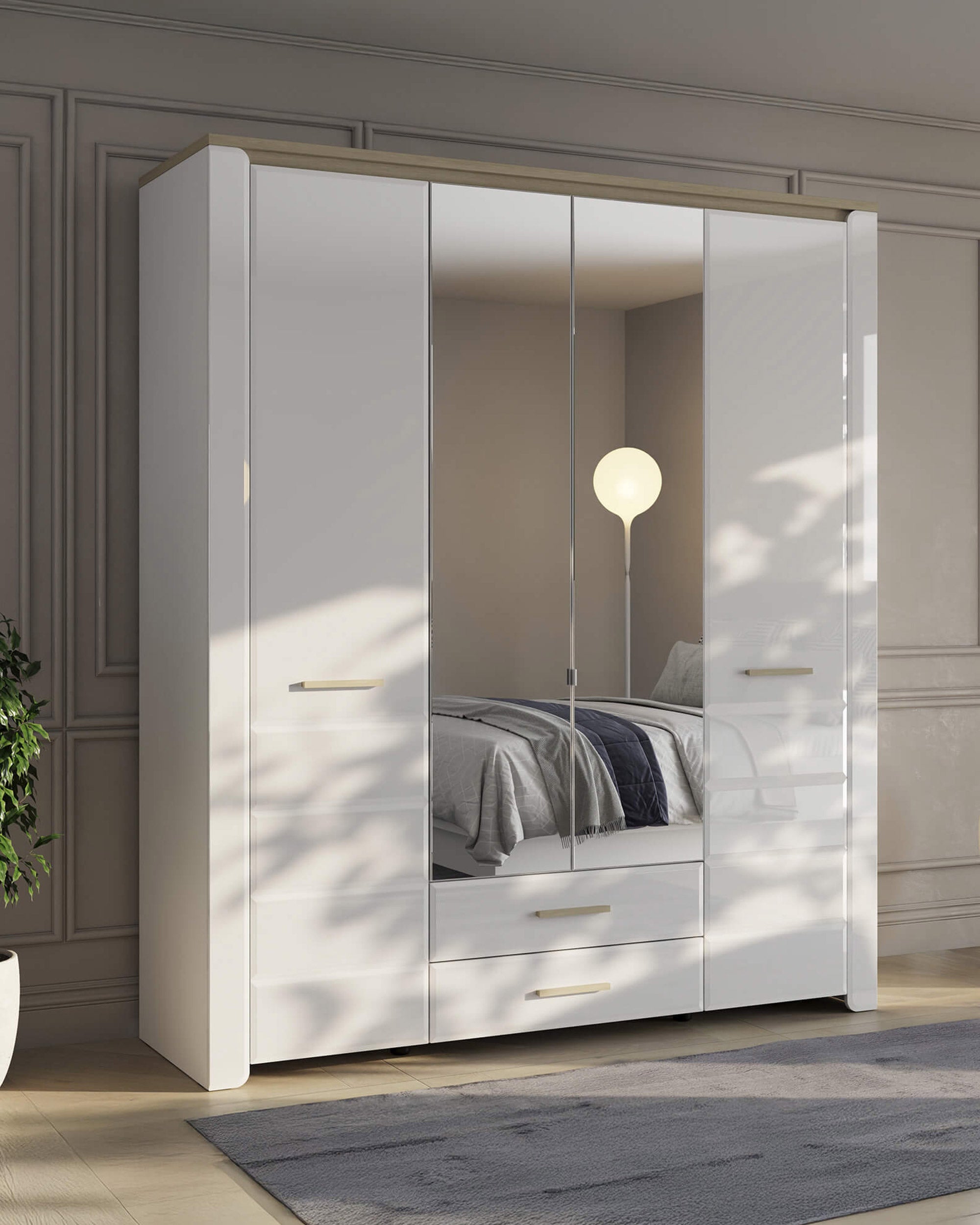 ABERDEEN wardrobe with mirror, 4 doors and 2 drawers