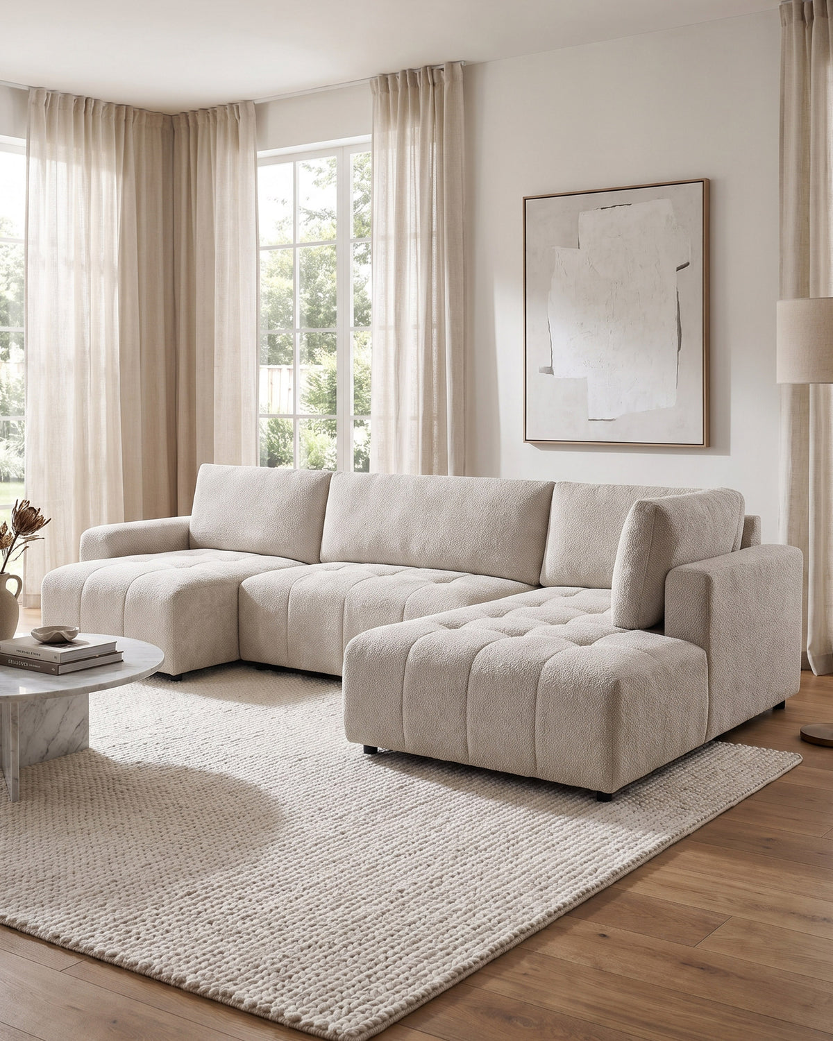 Sofá de canto BRAD com chaise longue,cama e baú