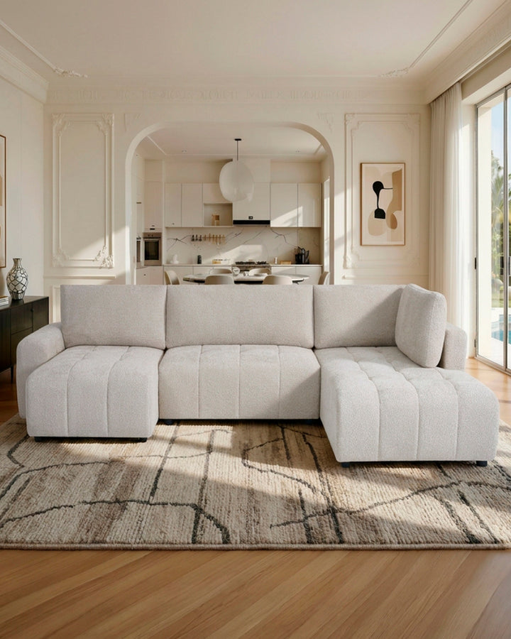 Sofá de canto BRAD com chaise longue,cama e baú