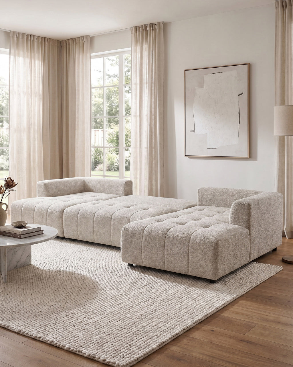 Sofá de canto BRAD com chaise longue,cama e baú