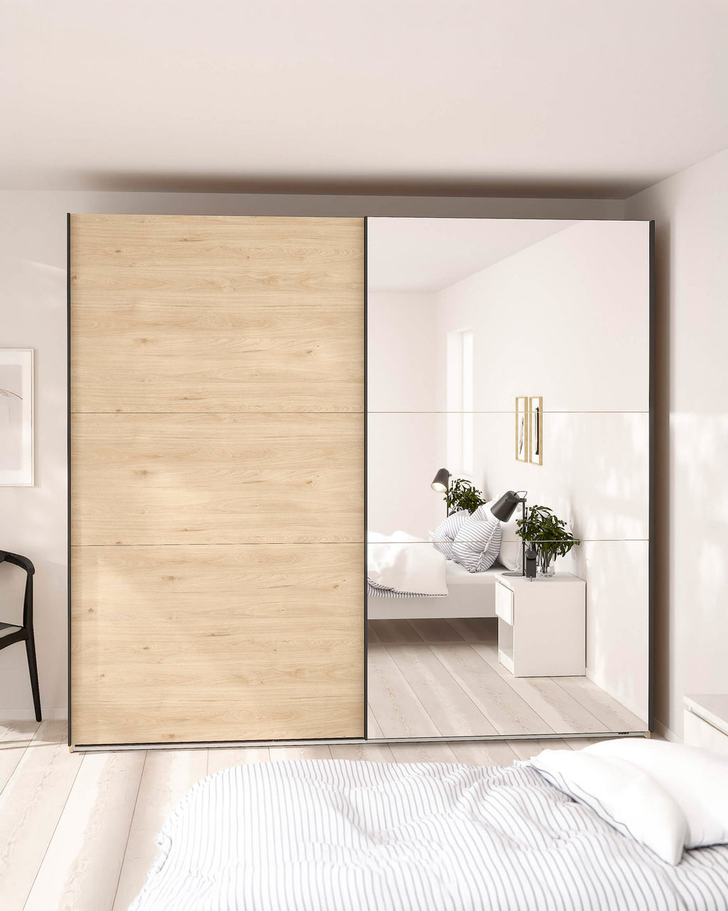 Wardrobe COMO with 2 doors, mirror, and integrated chest of drawers