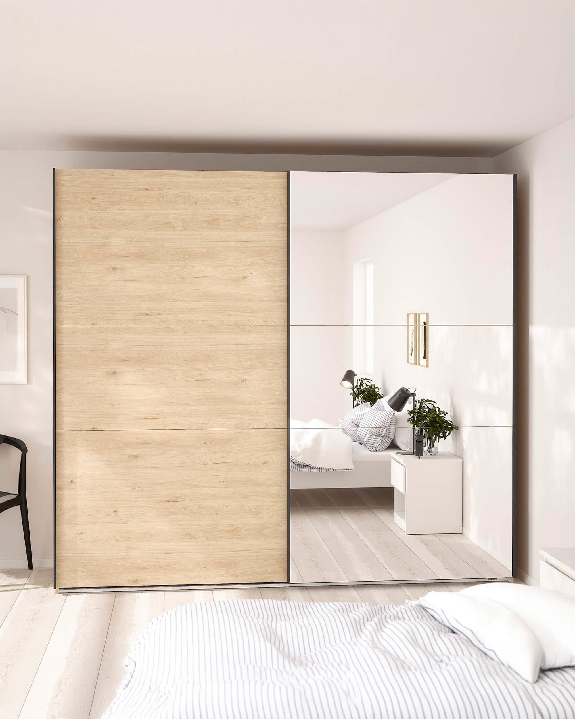 Wardrobe COMO with 2 doors, mirror, and integrated chest of drawers