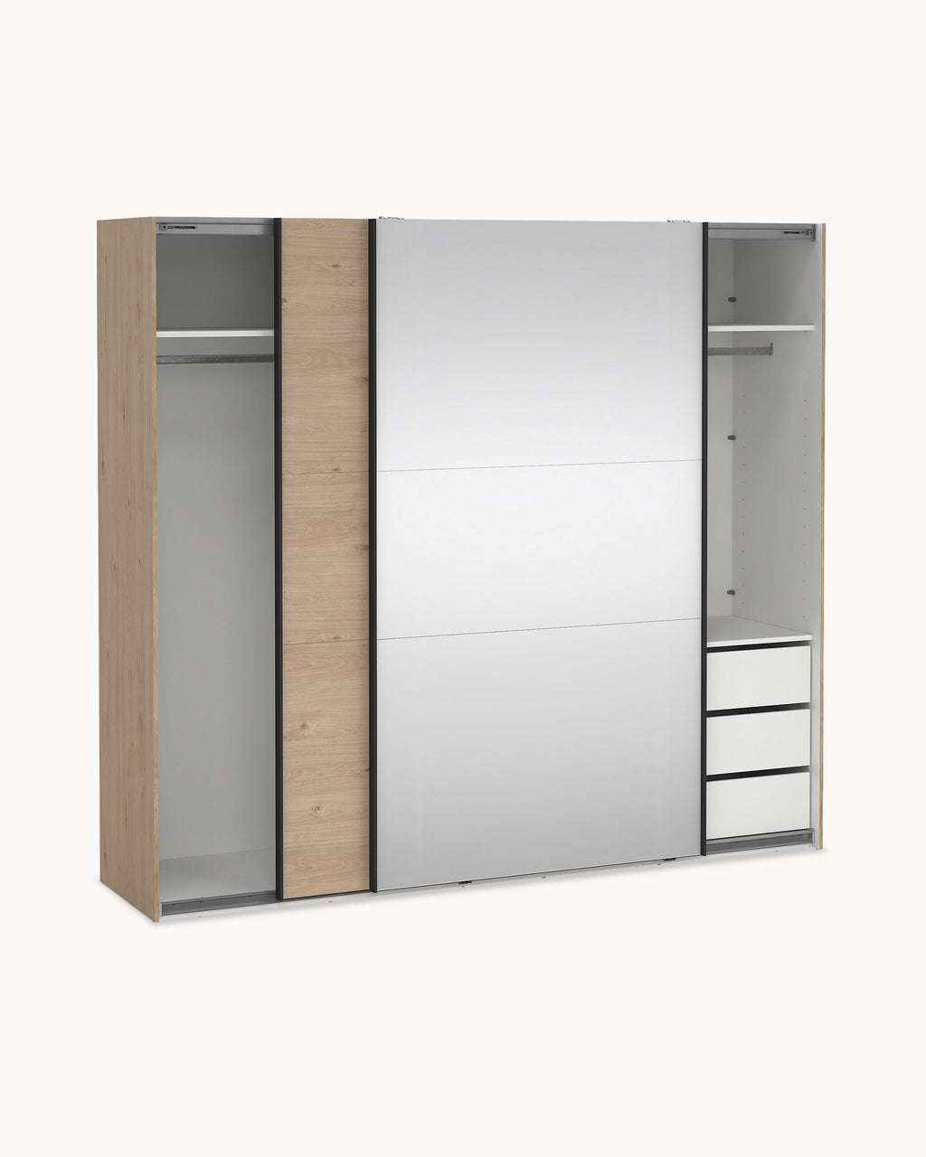 Wardrobe COMO with 2 doors, mirror, and integrated chest of drawers