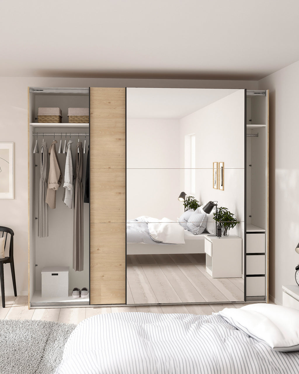 Wardrobe COMO with 2 doors, mirror, and integrated chest of drawers