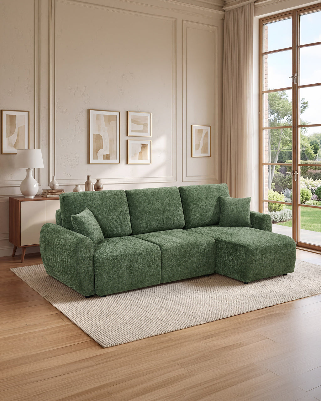 Sofá chaise longue reversible COTTA con cama y arcón