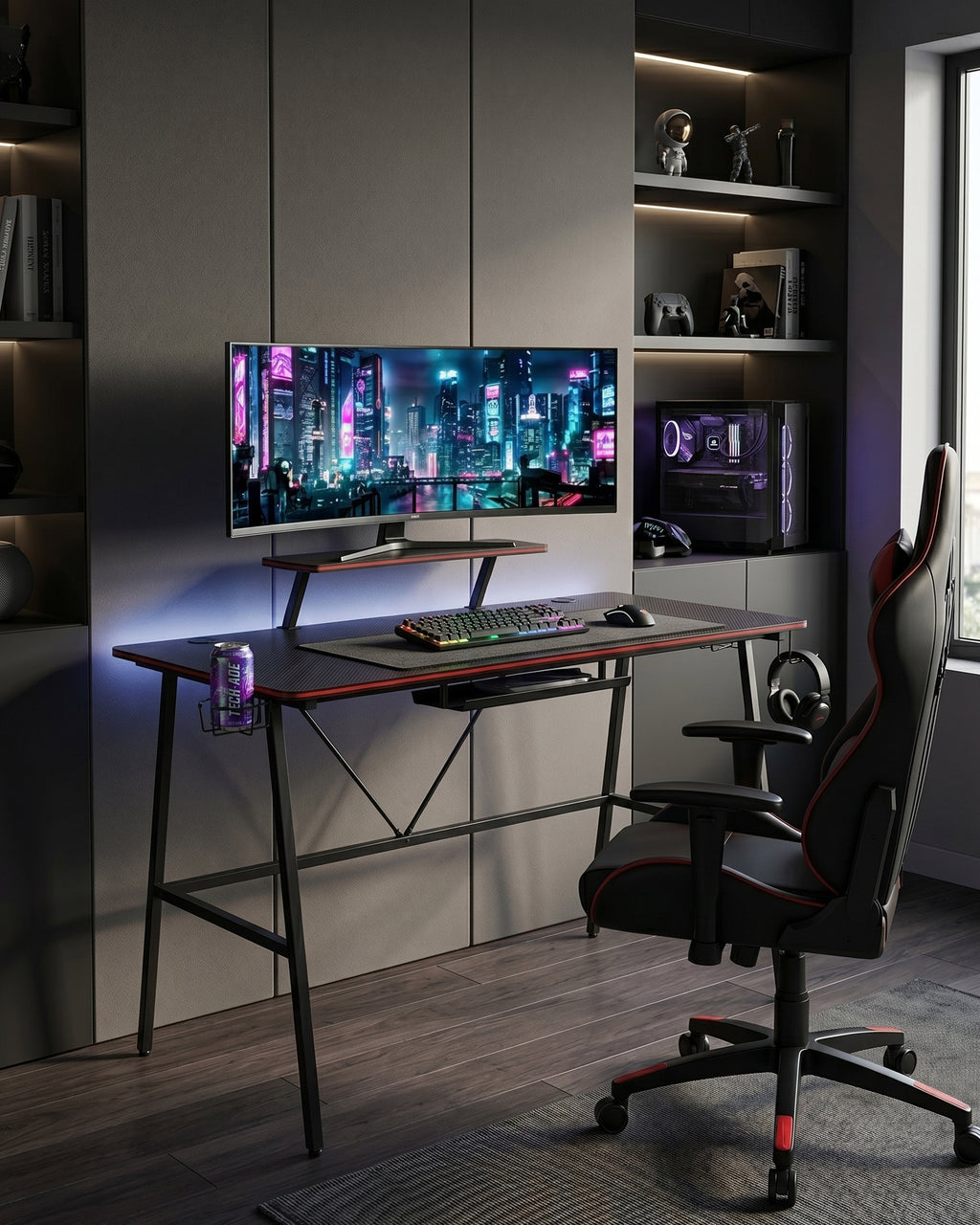 Secretária gaming GAMY com suporte para copos