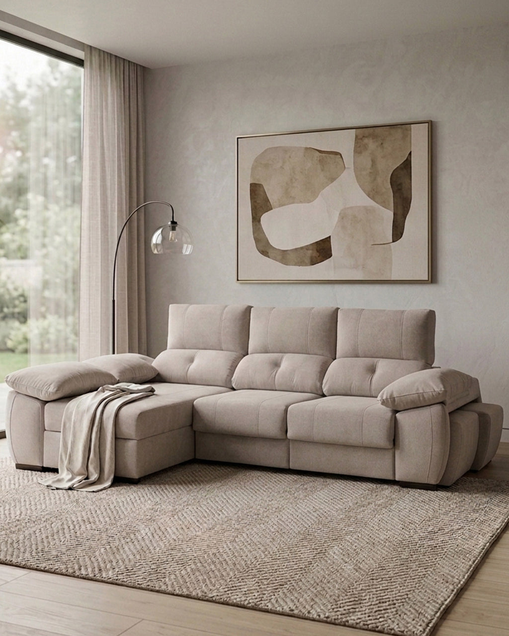 Sofá chaise Longue ANDOR com cama,baús e puffs