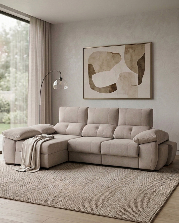 Sofá chaise Longue ANDOR com cama,baús e puffs