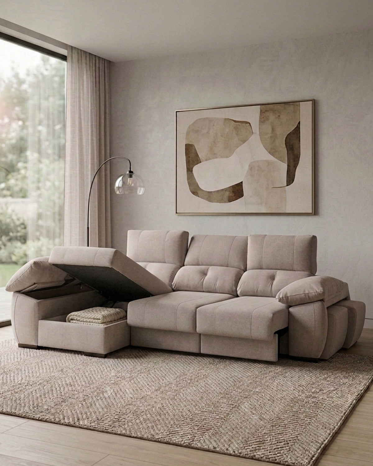 Sofá chaise Longue ANDOR com cama,baús e puffs