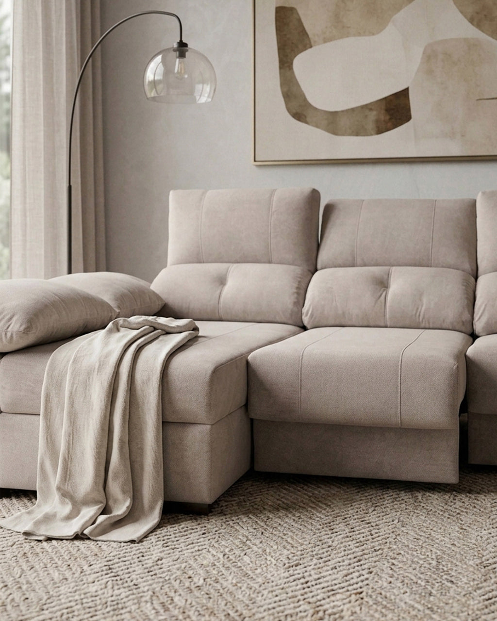 Sofá chaise Longue ANDOR com cama,baús e puffs