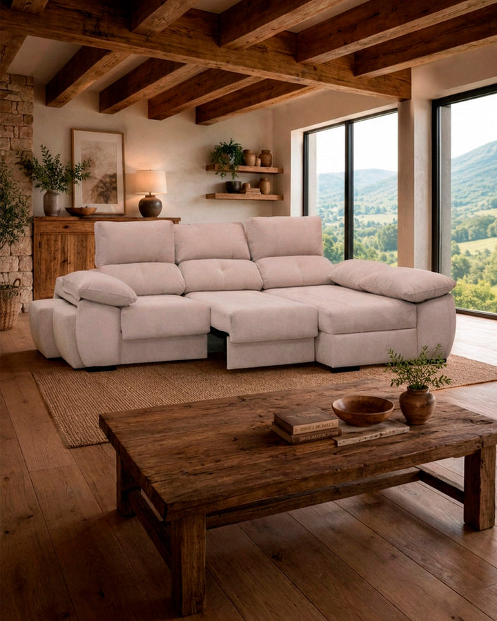 Sofá chaise Longue ANDOR com cama,baús e puffs