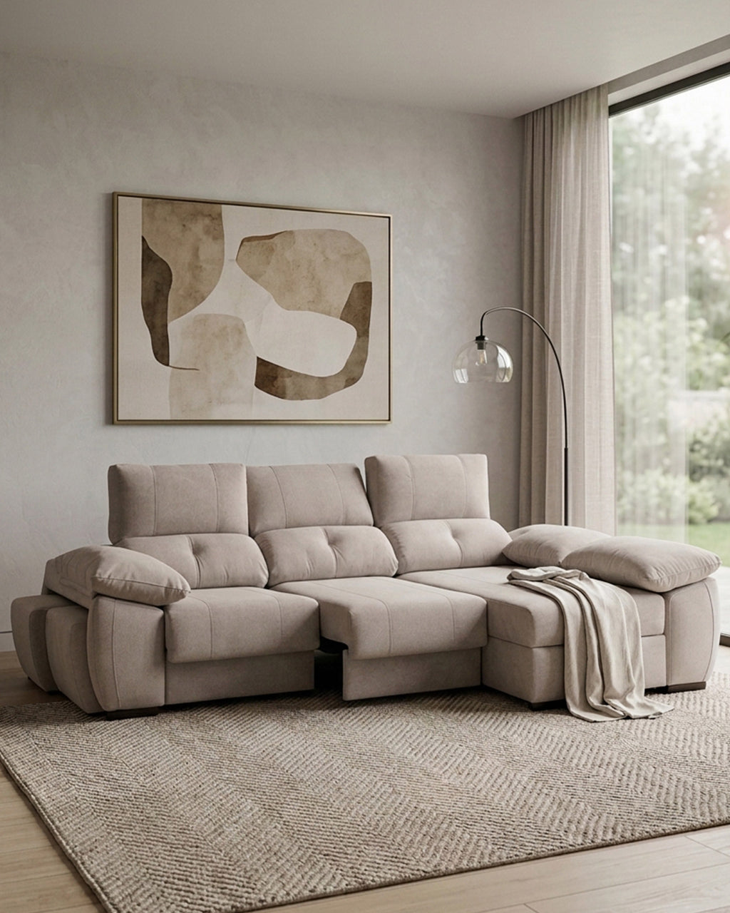 Sofá chaise Longue ANDOR com cama,baús e puffs