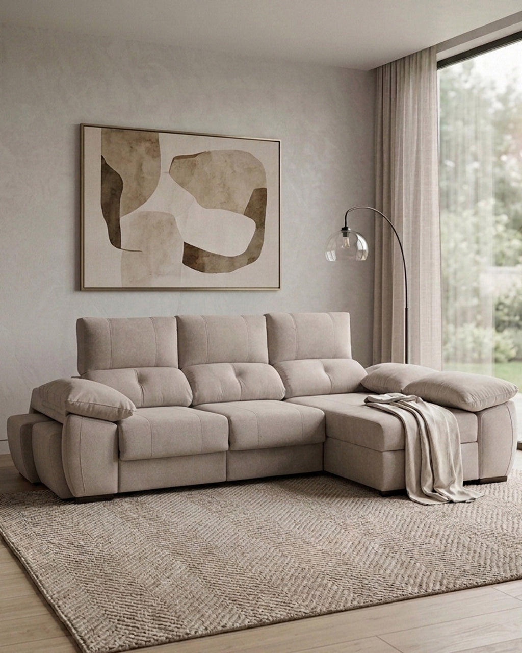 Sofá chaise Longue ANDOR com cama,baús e puffs