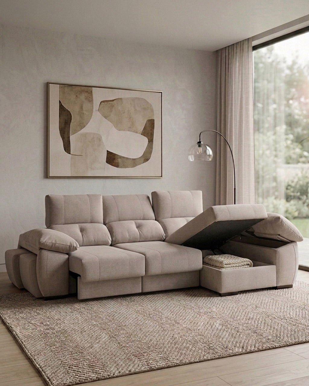 Sofá chaise Longue ANDOR com cama,baús e puffs