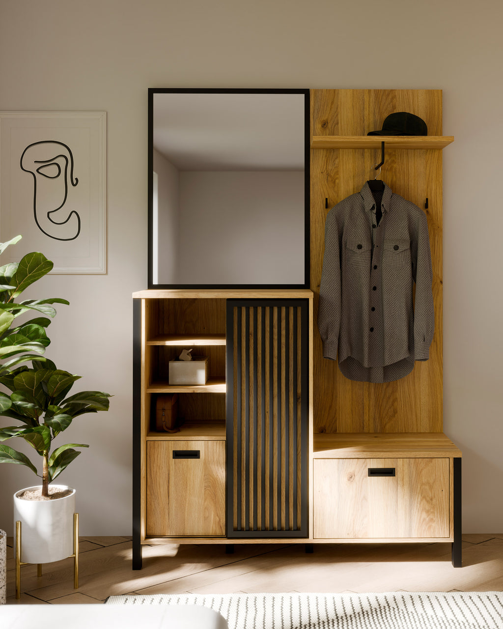 Mueble recibidor ATRIA con espejo y 3 puertas