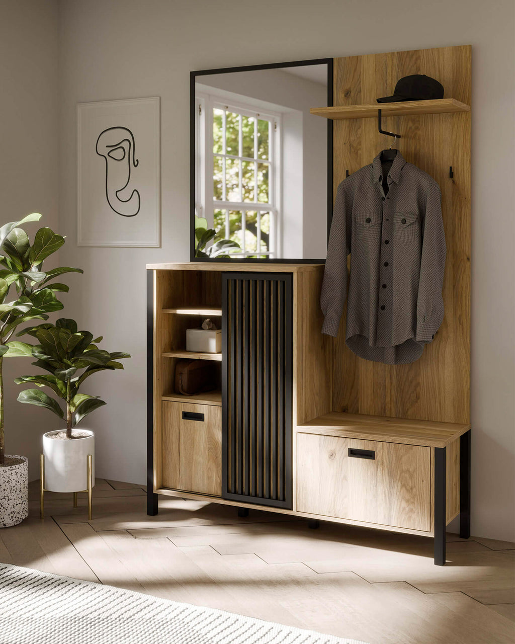 Mueble recibidor ATRIA con espejo y 3 puertas