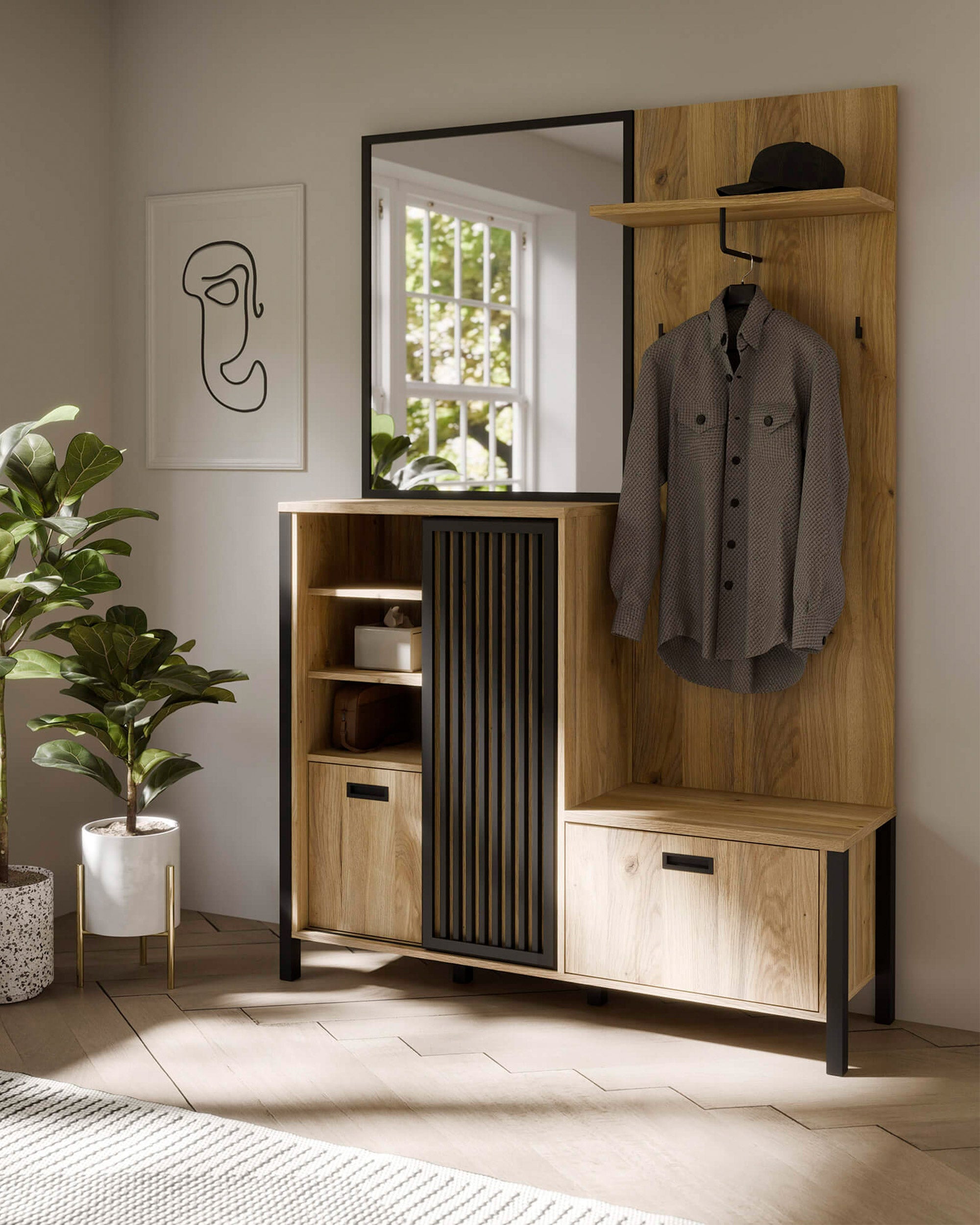 Mueble recibidor ATRIA con espejo y 3 puertas
