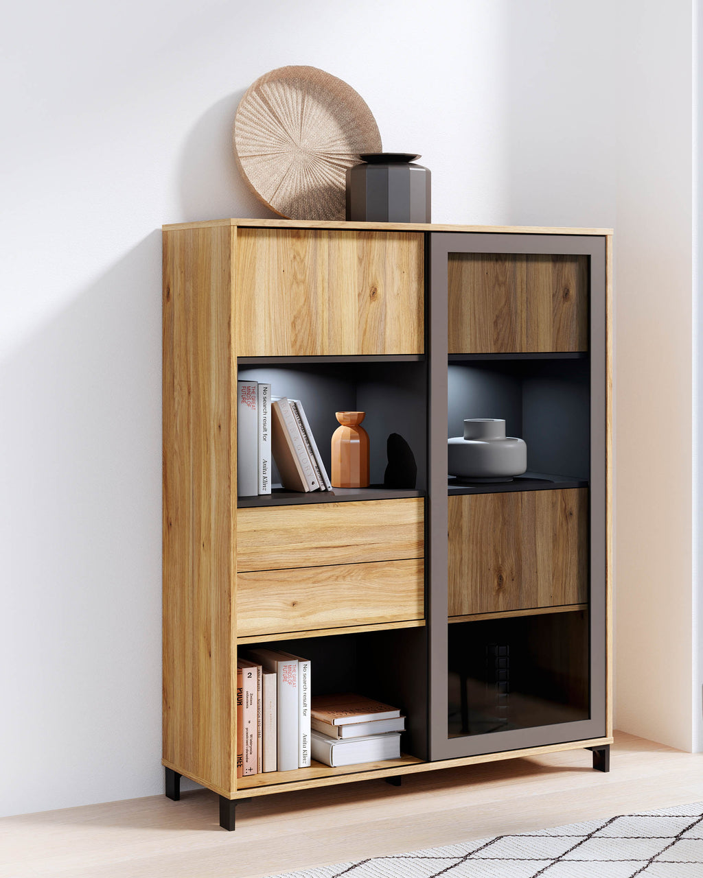 NERO Tall sideboard with 4 doors and 2 drawers