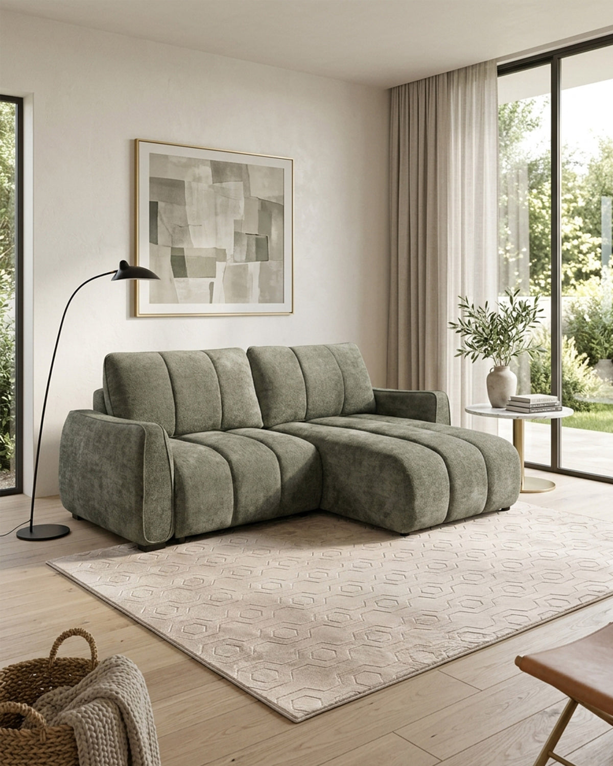 Sofá chaise longue reversível TANK com cama e baús