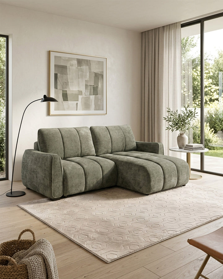 Sofá chaise longue reversível TANK com cama e baús