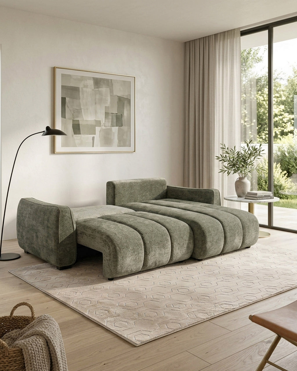 Sofá chaise longue reversível TANK com cama e baús
