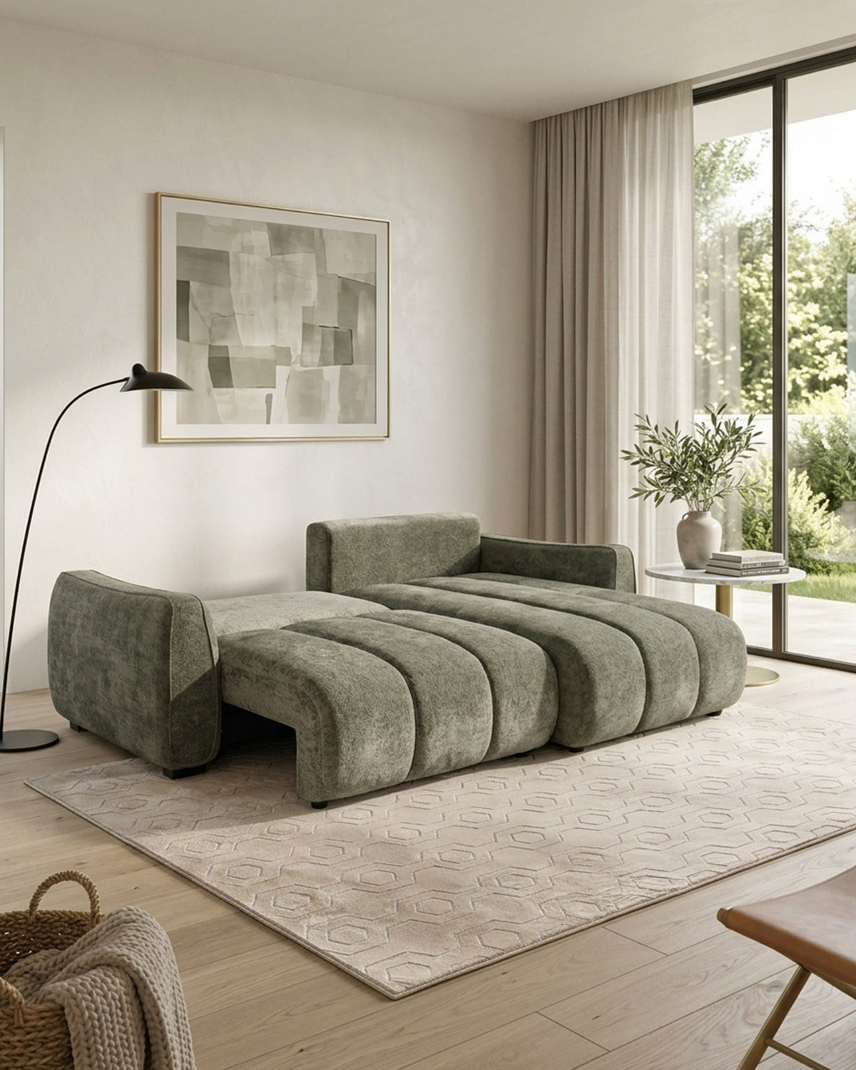 Sofá chaise longue reversível TANK com cama e baús